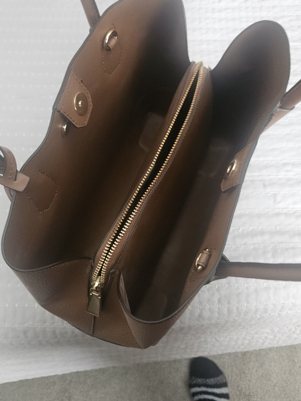 Michael Kors Women's Pebbled Leather Tote Bag in Saddle Brown - Picture 5 of 6